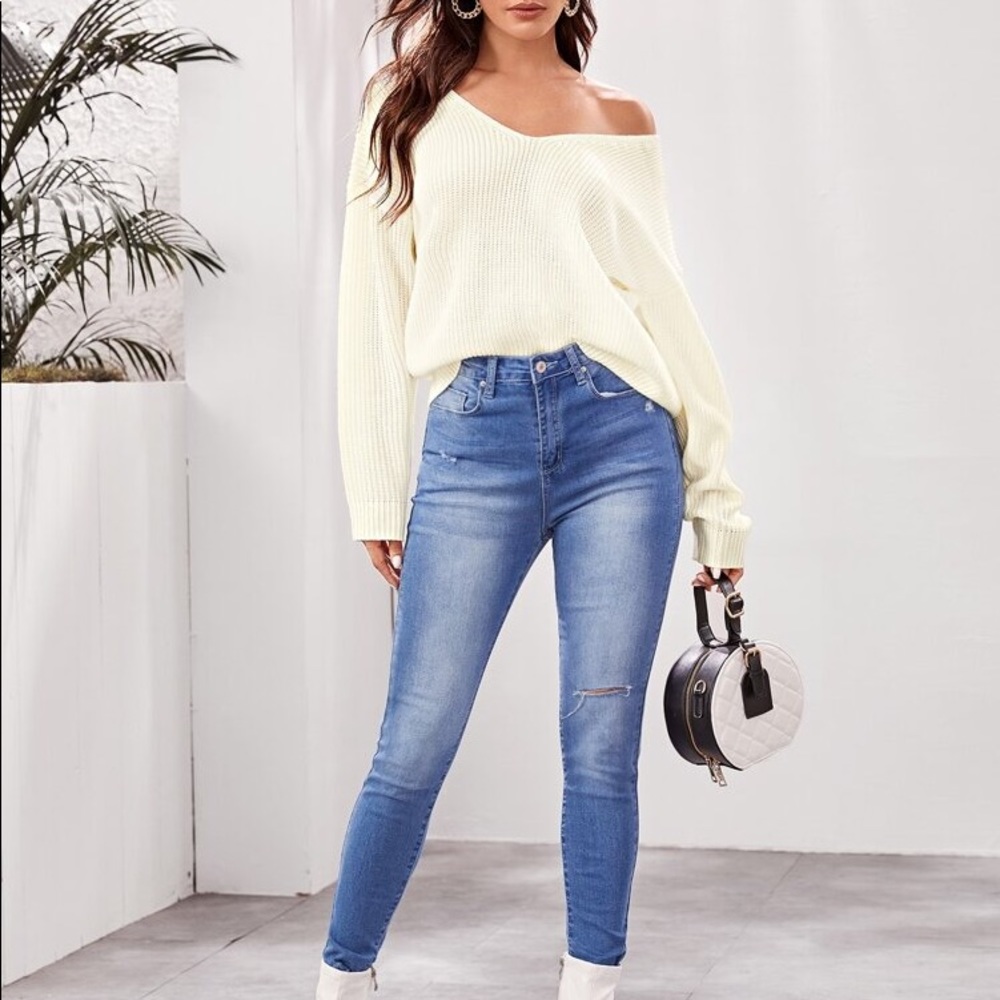 Sold!!!! Beige solid lace up backles sweater - Picture 5 of 6